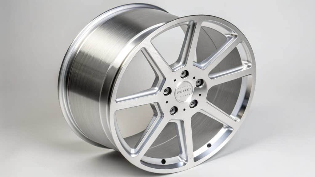 A scale balancing a small piece of steel with a much larger piece of aluminum.